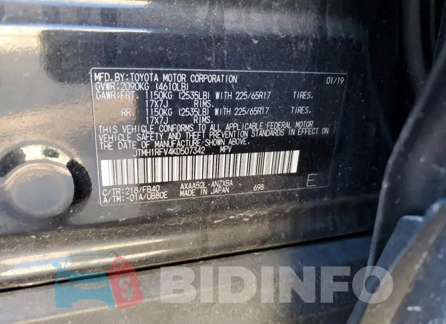 JTMH1RFV4KD507342 Photo# 13