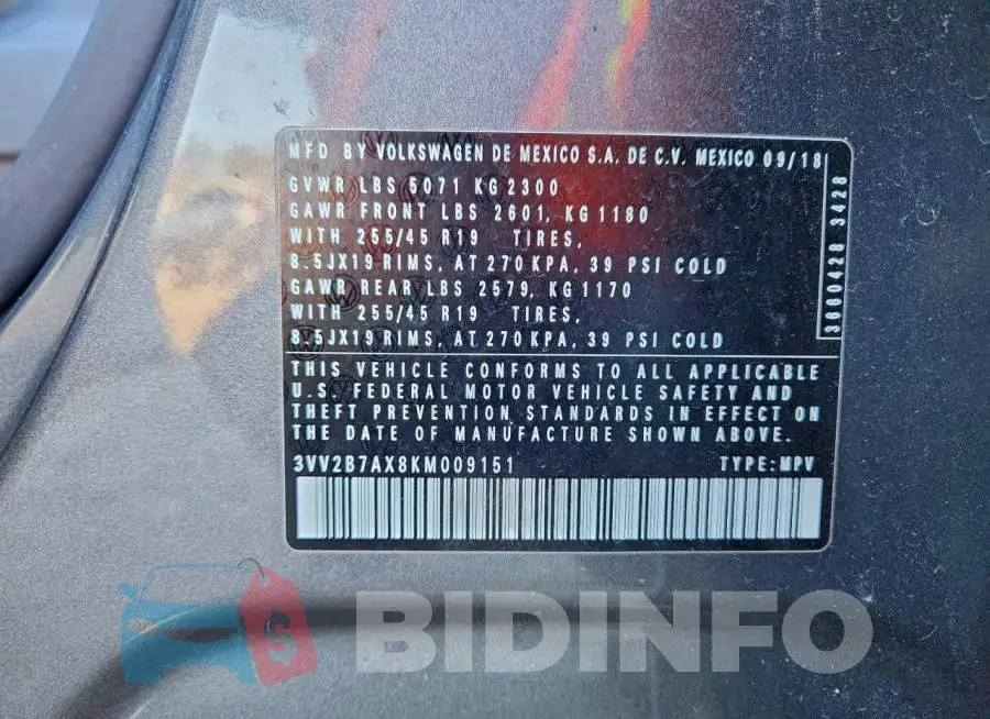 3VV2B7AX8KM009151 Photo# 13