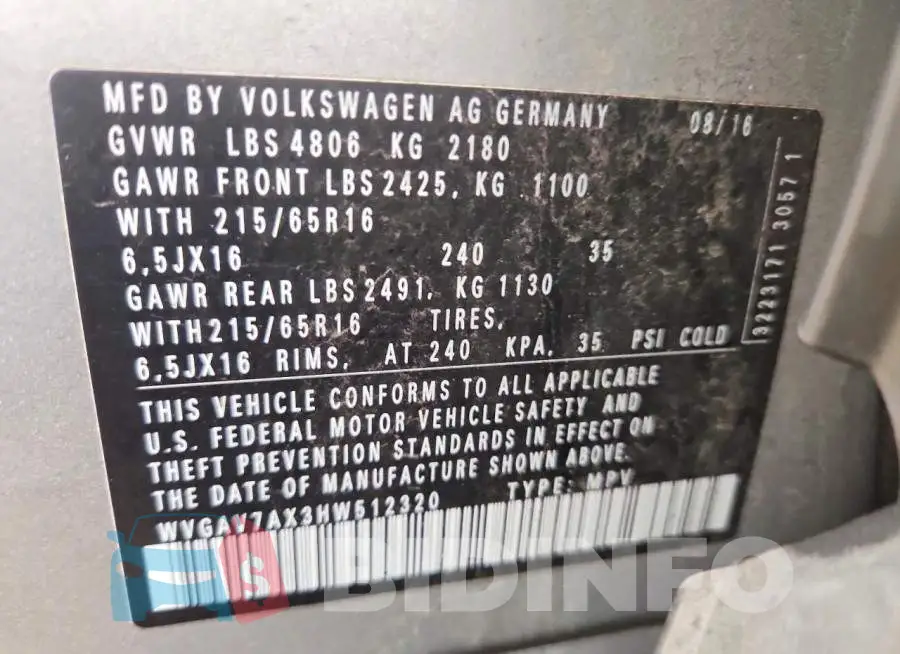 WVGAV7AX3HW512320 Photo# 14