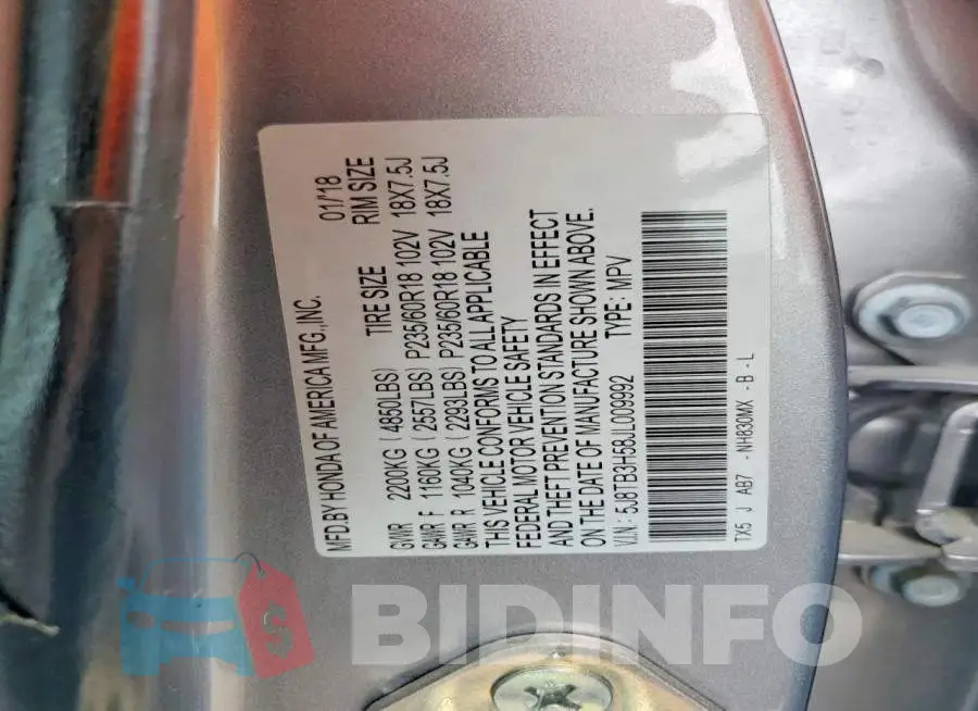 5J8TB3H58JL009992 Photo# 13