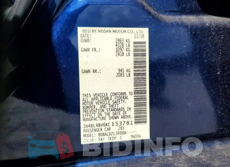 1N4BL4BV6KC153781 Photo# 12