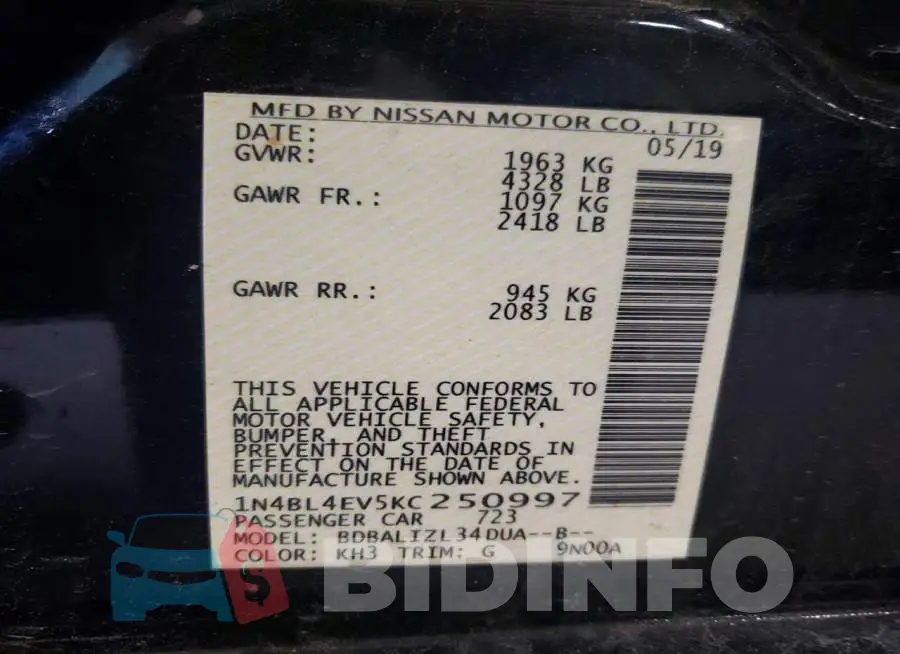 1N4BL4EV5KC250997 Photo# 13