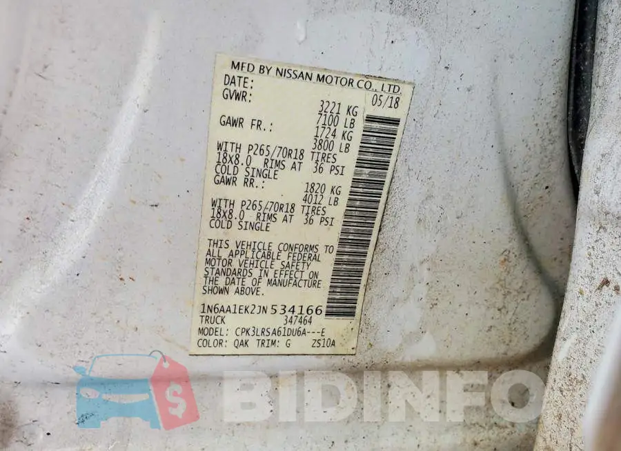 1N6AA1EK2JN534166 Photo# 12