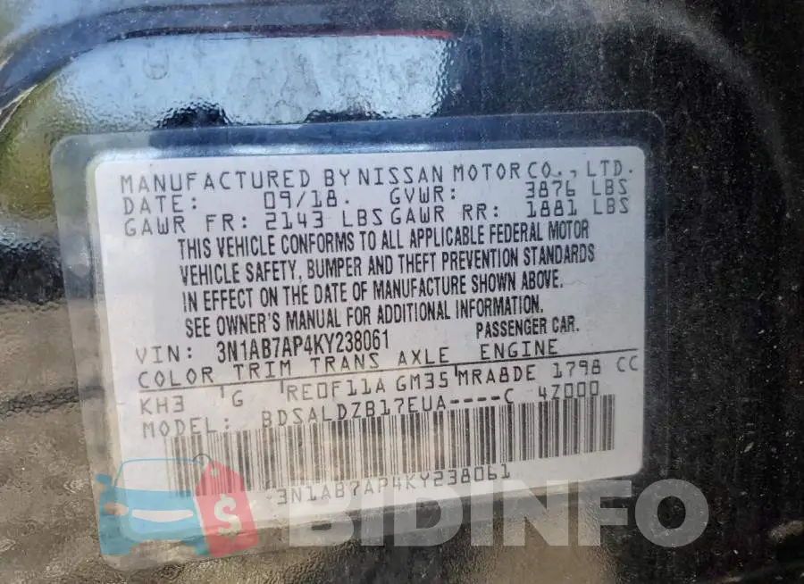 3N1AB7AP4KY238061 Photo# 12