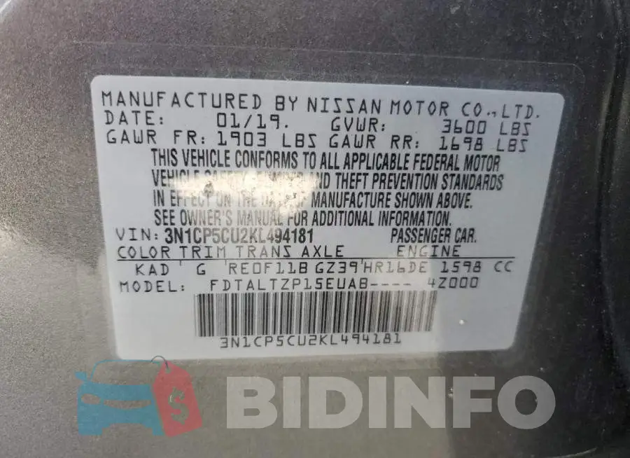 3N1CP5CU2KL494181 Photo# 13