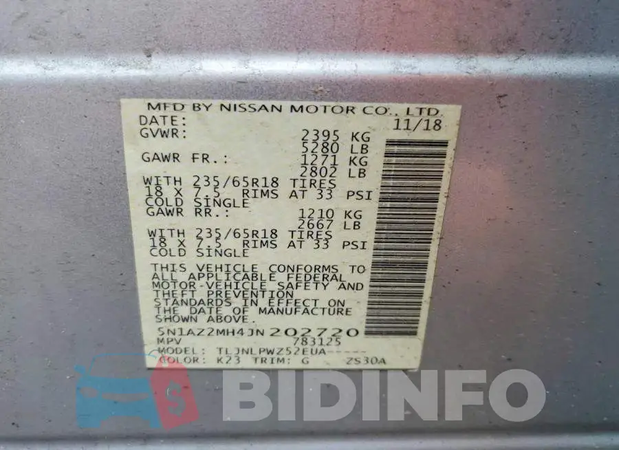 5N1AZ2MH4JN202720 Photo# 13