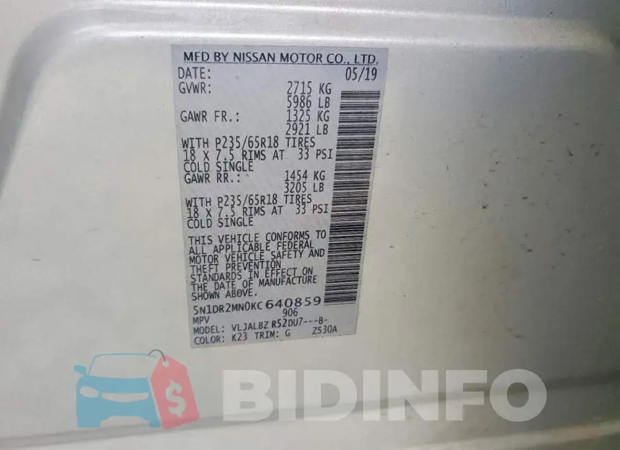 5N1DR2MN0KC640859 Photo# 13
