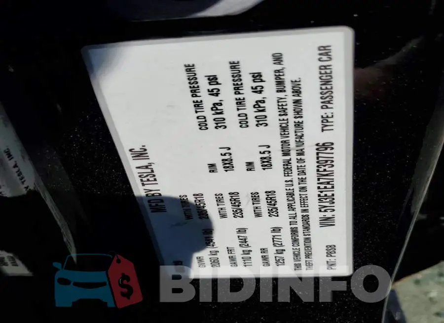 5YJ3E1EA7KF397796 Photo# 12