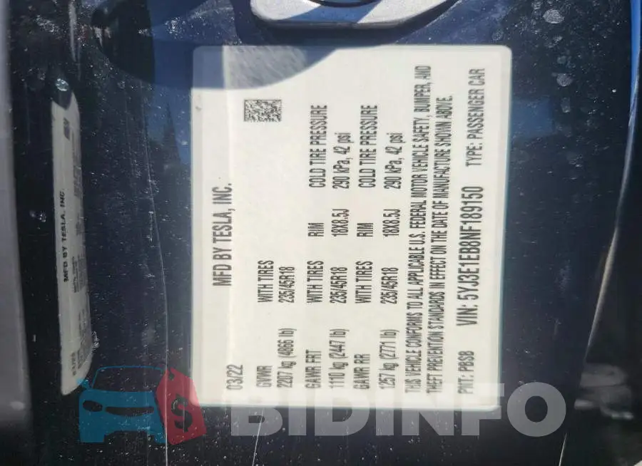 5YJ3E1EB8NF189150 Photo# 12