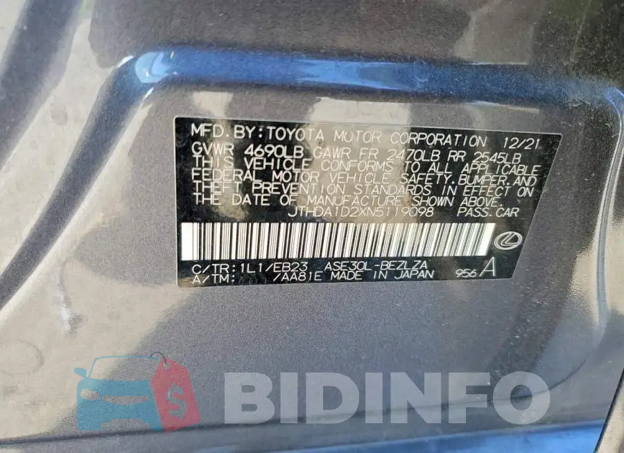 JTHDA1D2XN5119098 Photo# 12