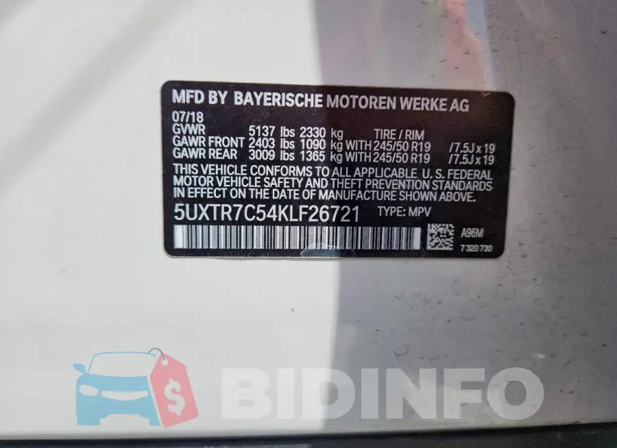 5UXTR7C54KLF26721 Photo# 13