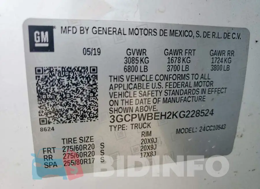 3GCPWBEH2KG228524 Photo# 12