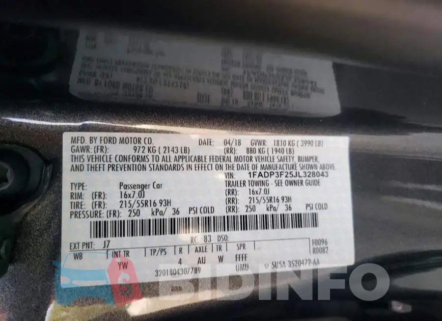 1FADP3F25JL328043 Photo# 12