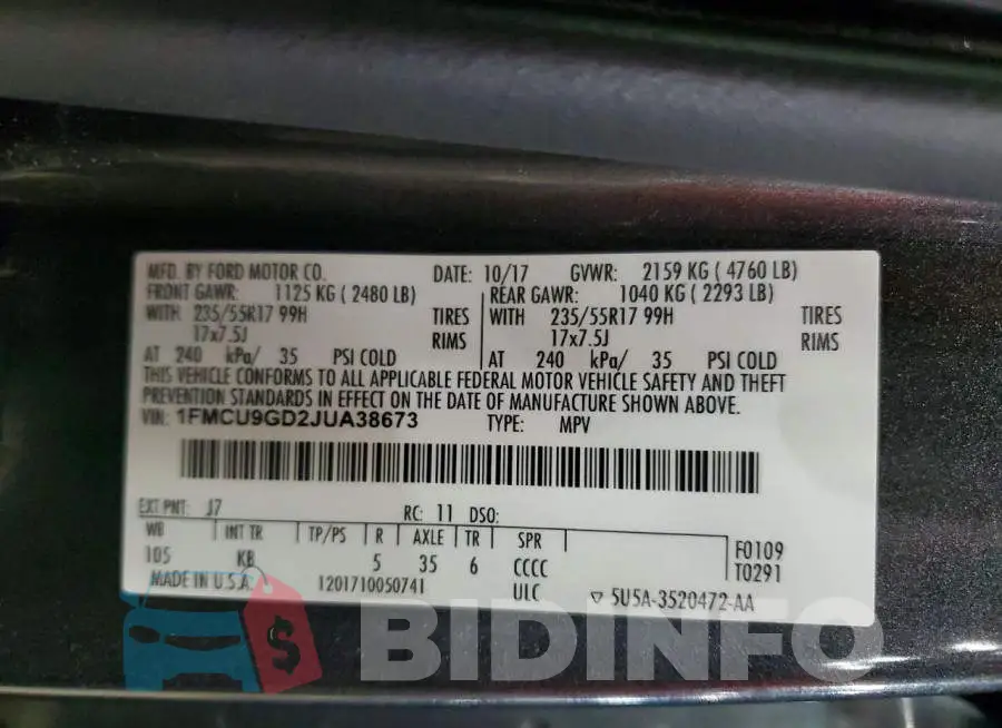1FMCU9GD2JUA38673 Photo# 13