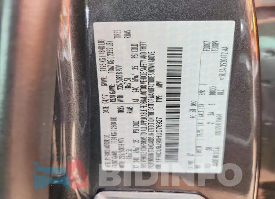 1FMCU9J90HUD76927 Photo# 14