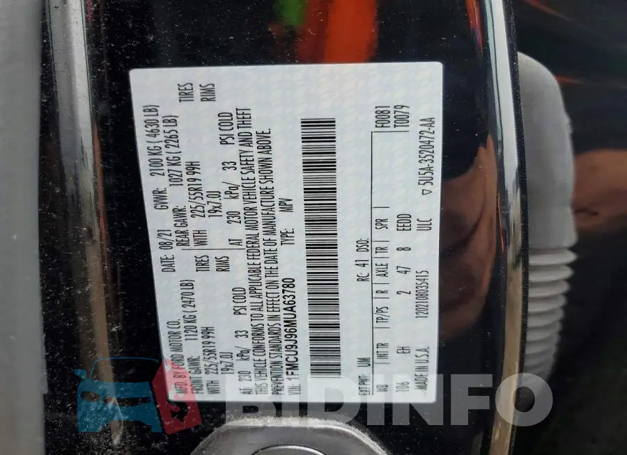 1FMCU9J96MUA63780 Photo# 13