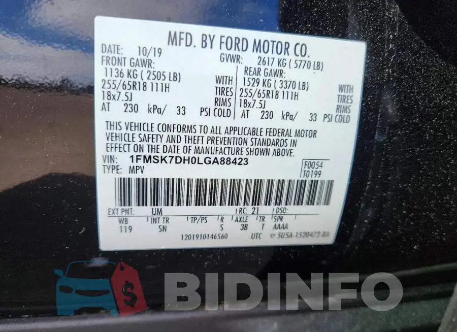 1FMSK7DH0LGA88423 Photo# 14
