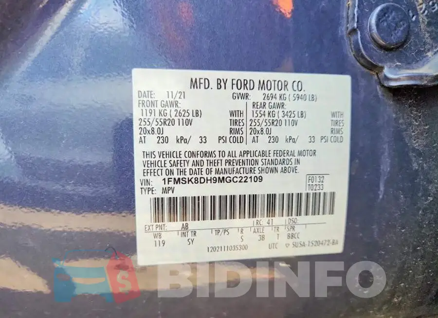 1FMSK8DH9MGC22109 Photo# 13