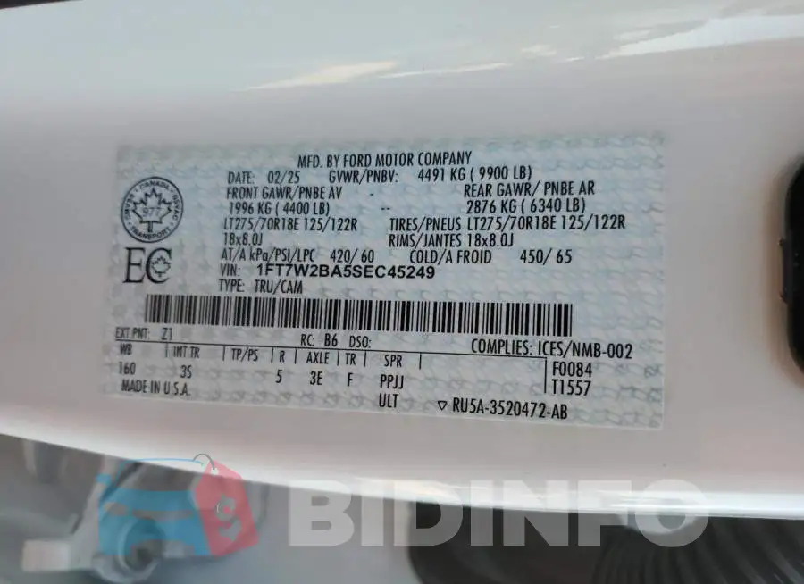 1FT7W2BA5SEC45249 Photo# 12