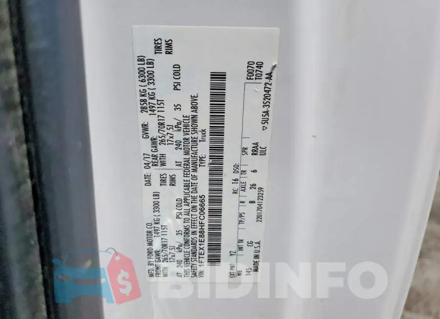 1FTEX1E88HFC06665 Photo# 12