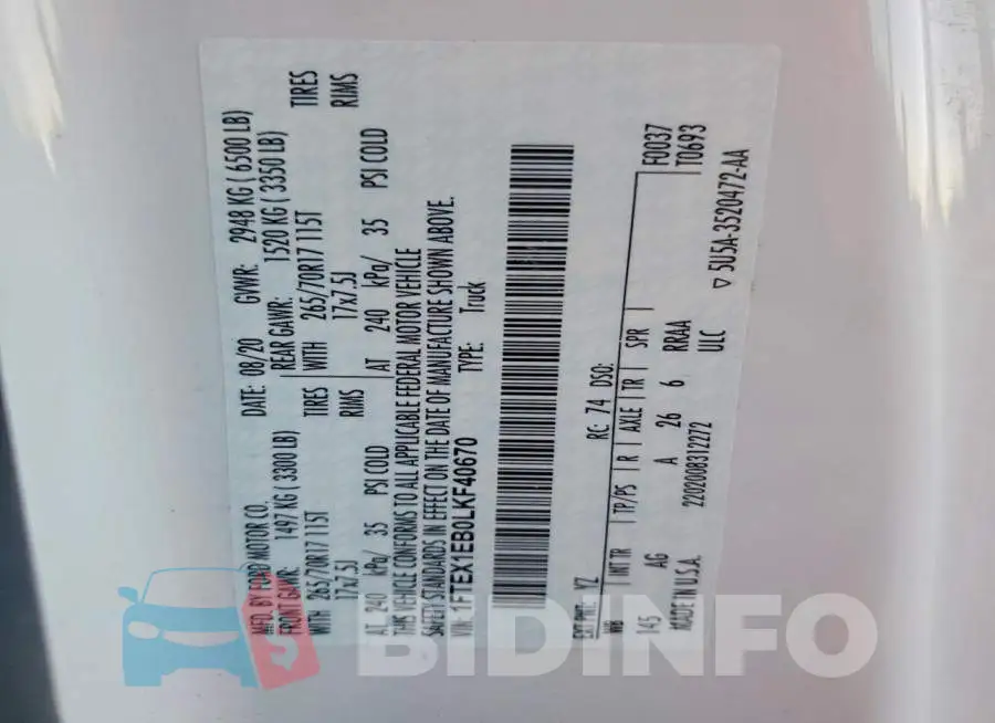 1FTEX1EB0LKF40670 Photo# 3