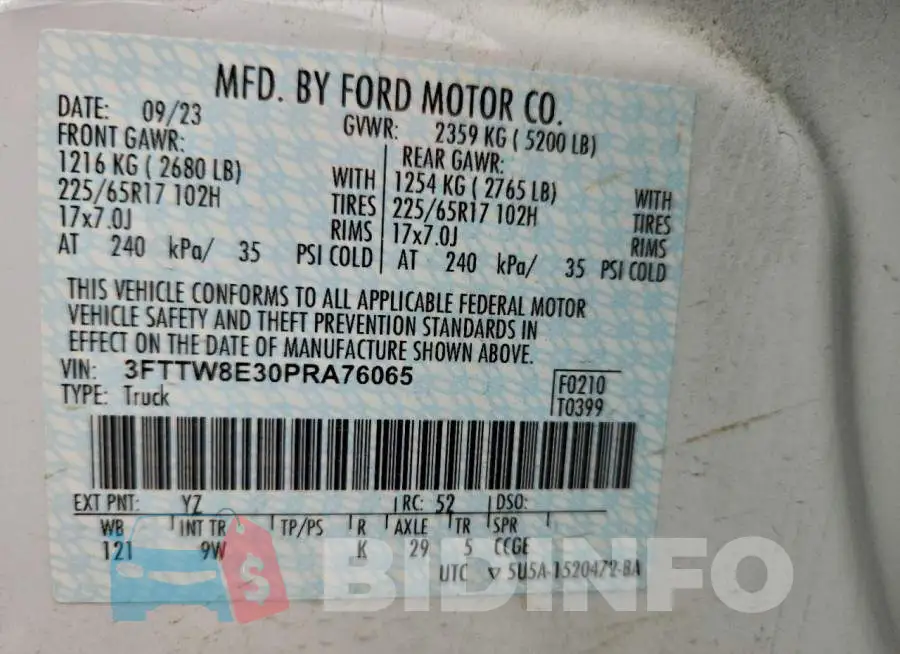 3FTTW8E30PRA76065 Photo# 12
