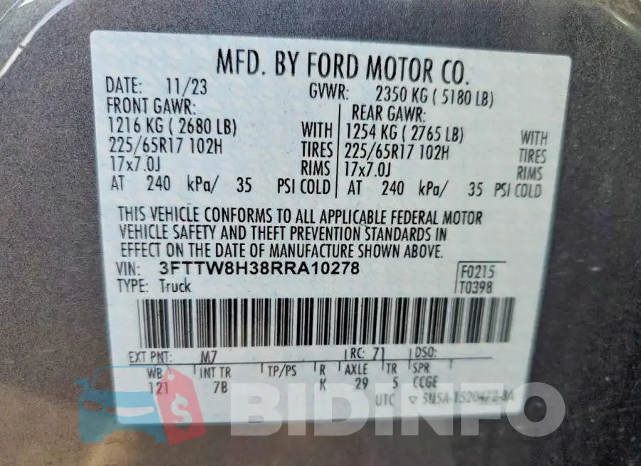 3FTTW8H38RRA10278 Photo# 12