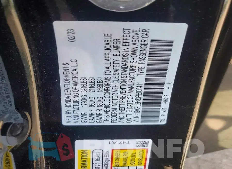 19XFL2H83PE008411 Photo# 12
