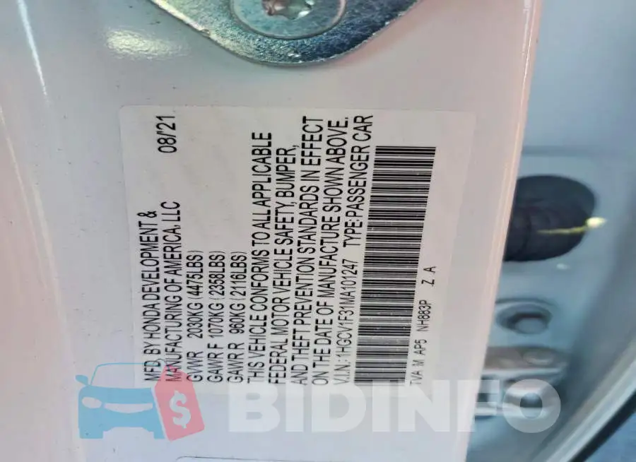 1HGCV1F31MA101247 Photo# 12