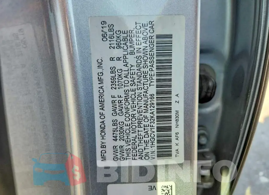1HGCV1F32KA129166 Photo# 12