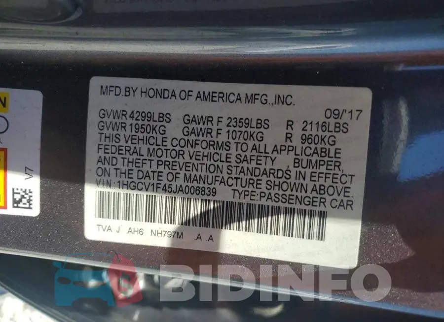 1HGCV1F45JA006839 Photo# 12
