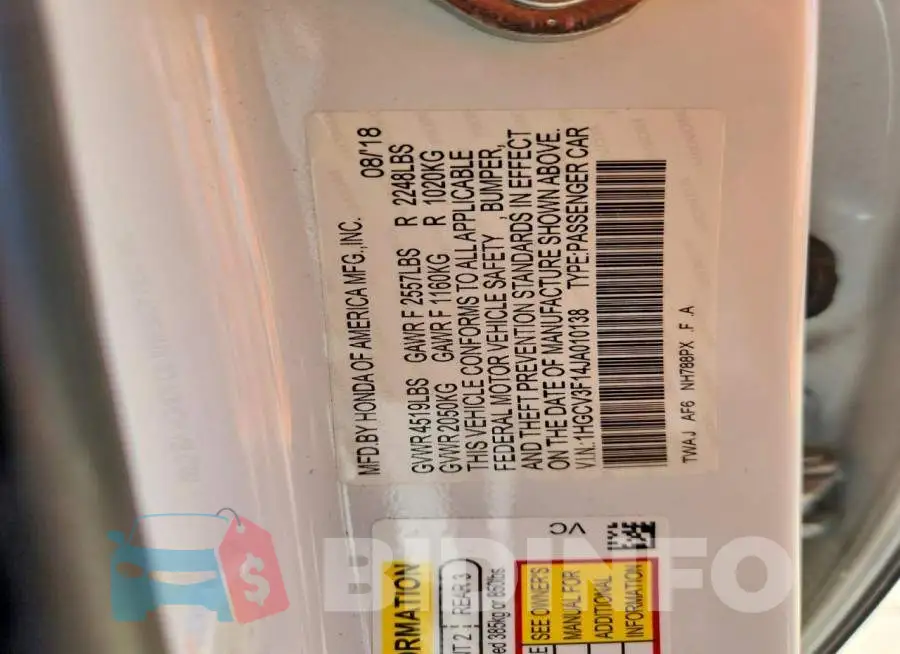 1HGCV3F14JA010138 Photo# 12