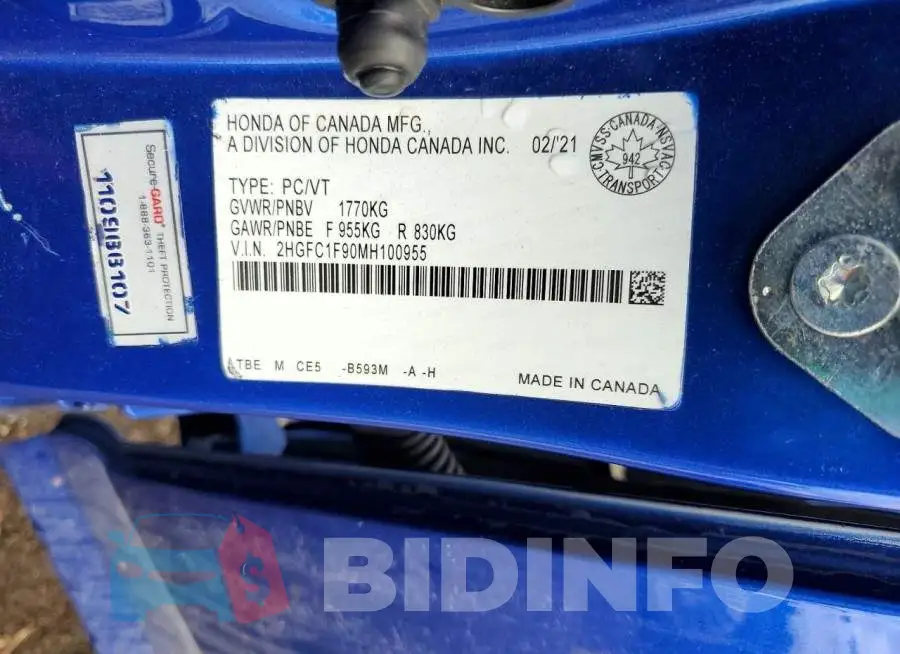 2HGFC1F90MH100955 Photo# 12