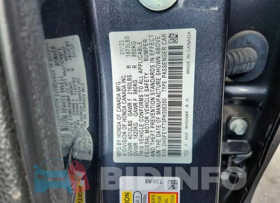 2HGFE1F73PH306350 Photo# 12