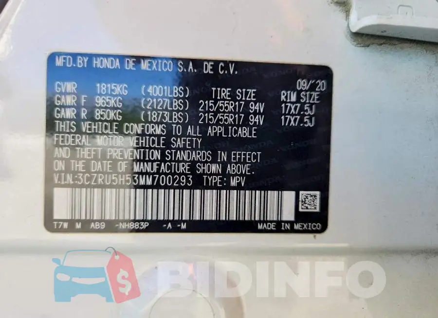 3CZRU5H53MM700293 Photo# 14