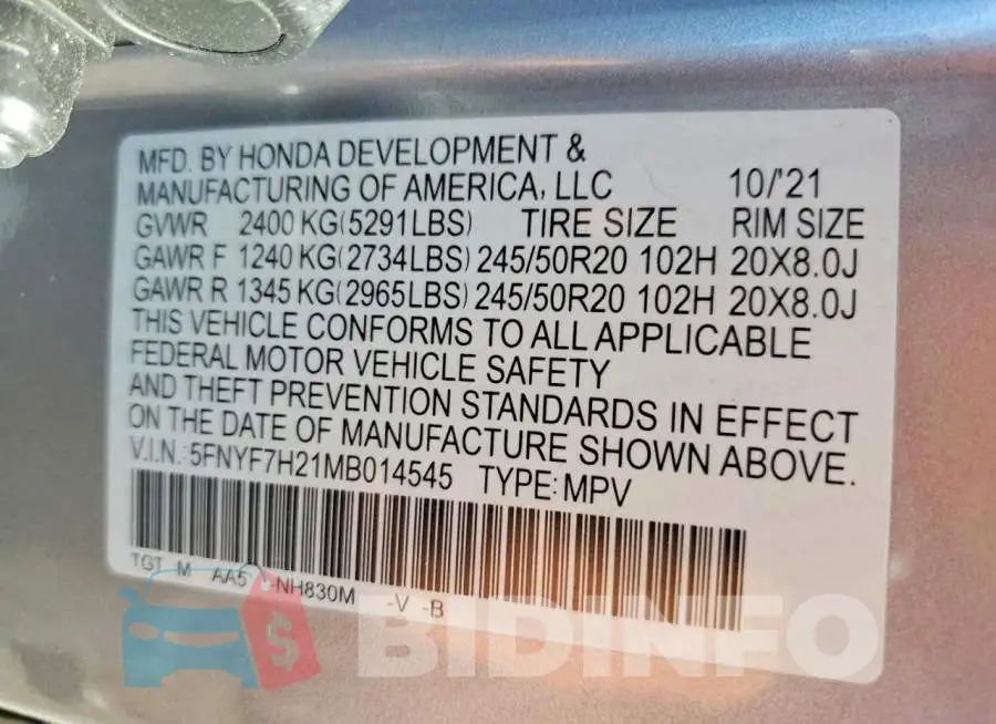 5FNYF7H21MB014545 Photo# 12