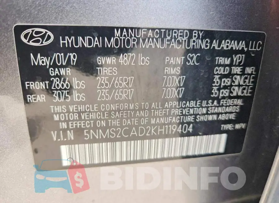 5NMS2CAD2KH119404 Photo# 13