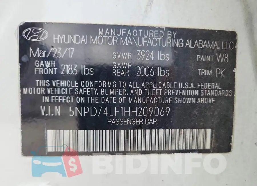 5NPD74LF1HH209069 Photo# 13