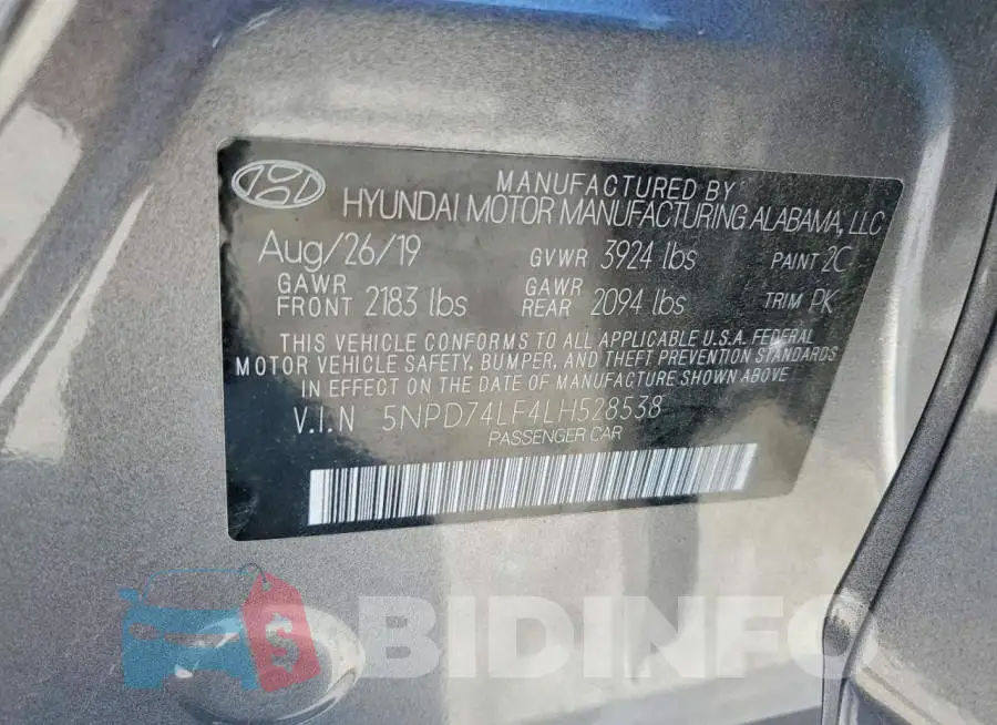 5NPD74LF4LH528538 Photo# 12