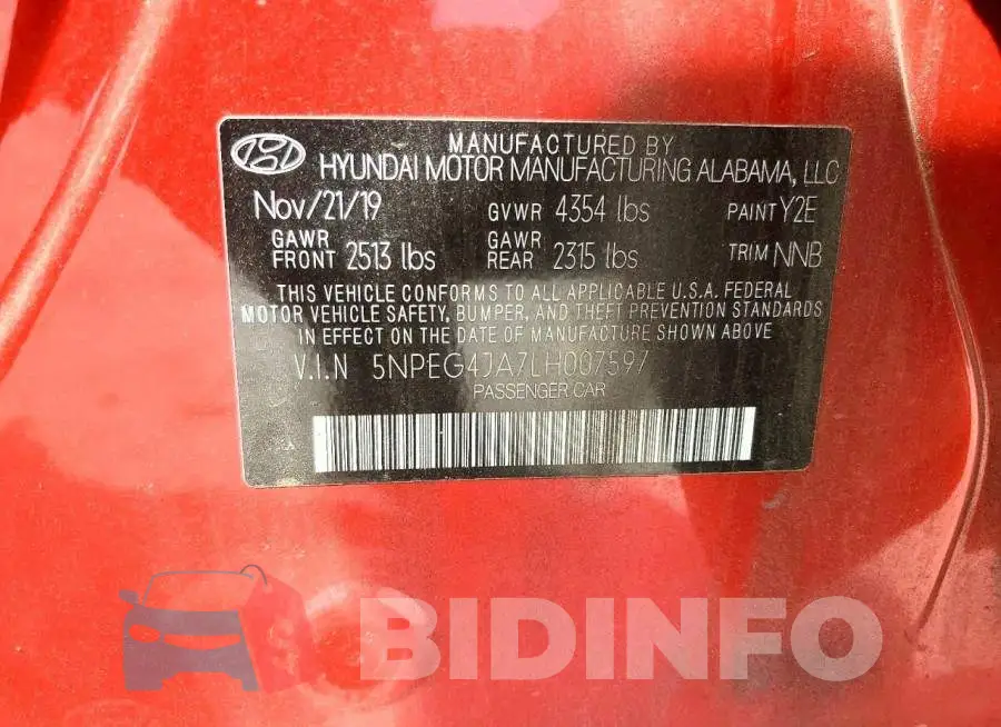 5NPEG4JA7LH007597 Photo# 12