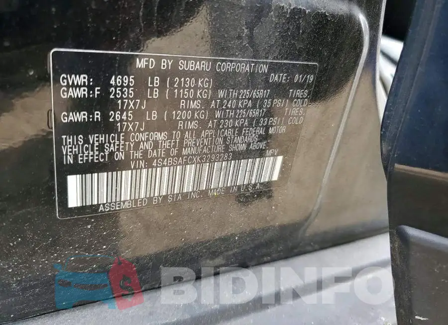 4S4BSAFCXK3293283 Photo# 13