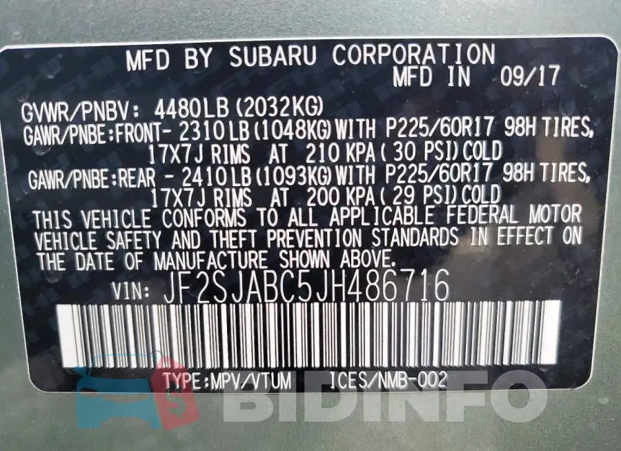 JF2SJABC5JH486716 Photo# 13