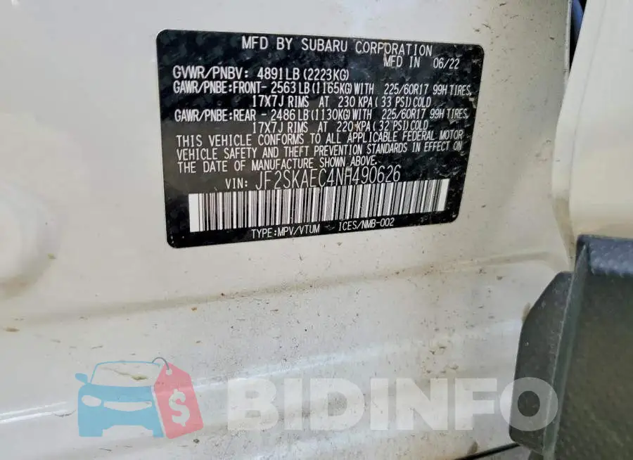 JF2SKAEC4NH490626 Photo# 14