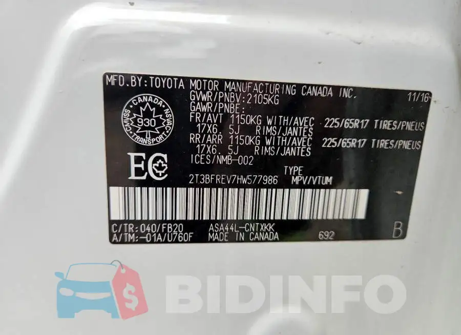 2T3BFREV7HW577986 Photo# 13