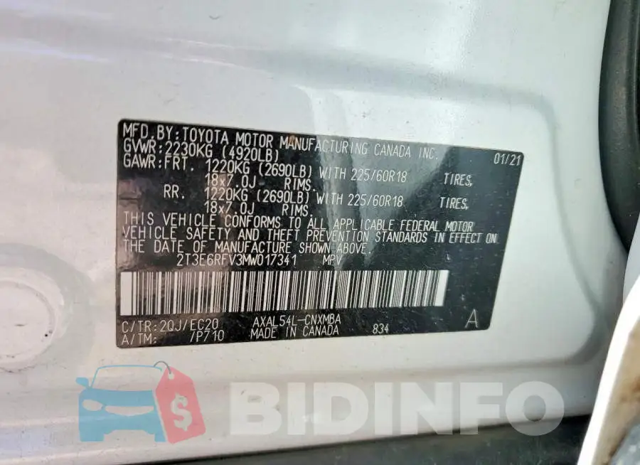 2T3E6RFV3MW017341 Photo# 12