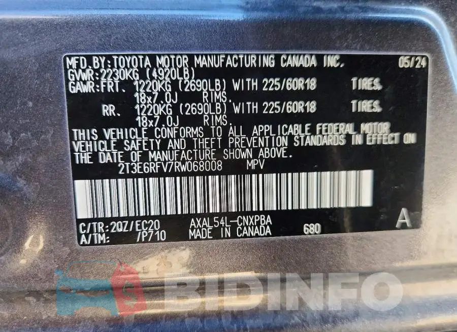 2T3E6RFV7RW068008 Photo# 13