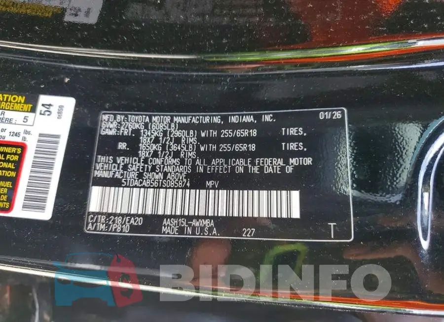 5TDACAB56TS085874 Photo# 14