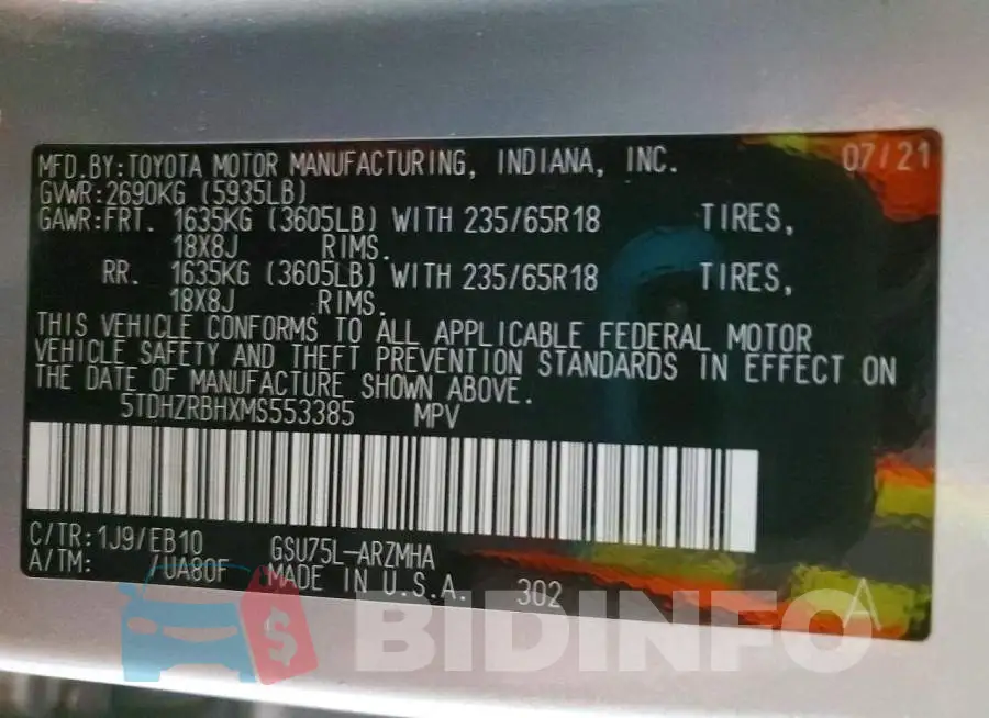 5TDHZRBHXMS553385 Photo# 13