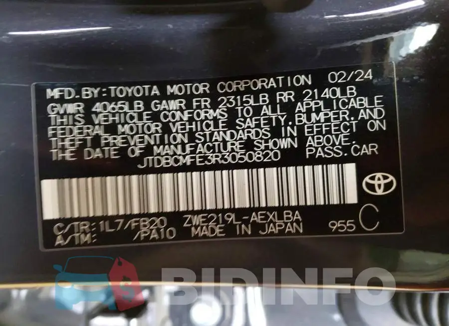 JTDBCMFE3R3050820 Photo# 13