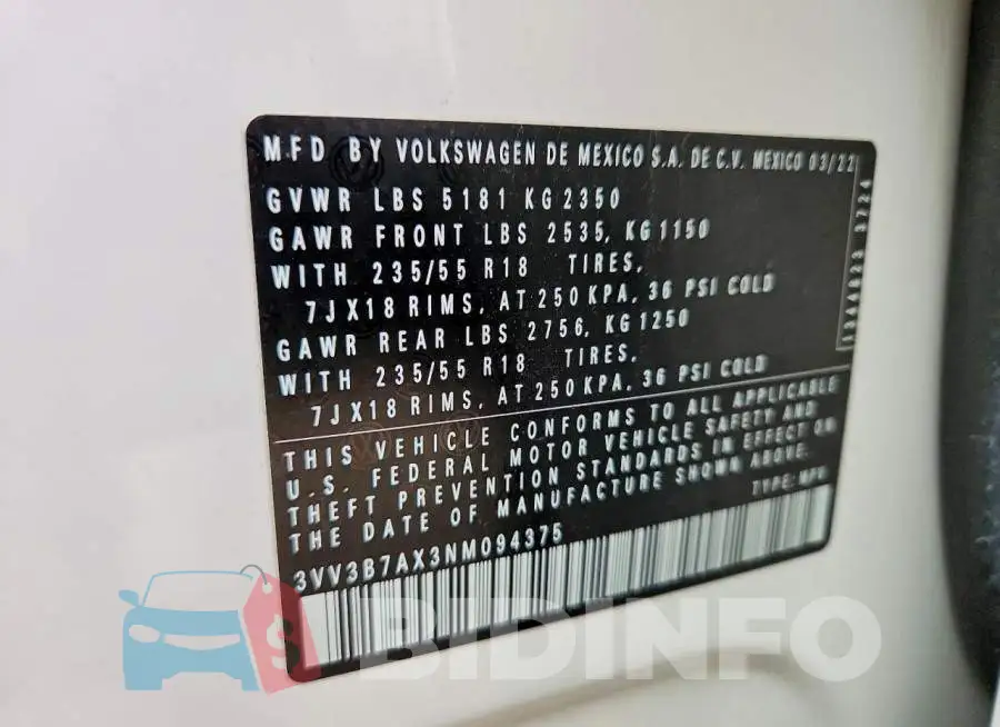 3VV3B7AX3NM094375 Photo# 14